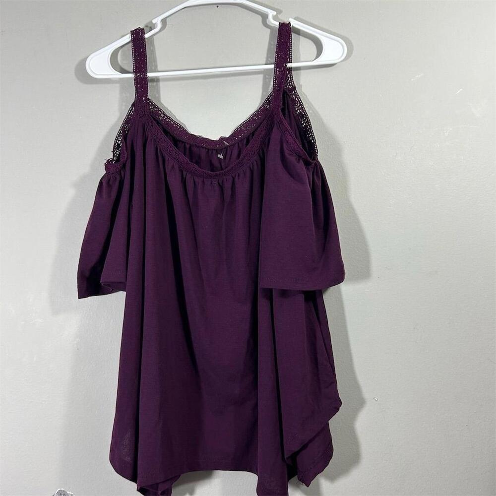 Mudd Women's Burgundy Cold Shoulder Tunic Top Lace Boho Peasant Style Medium